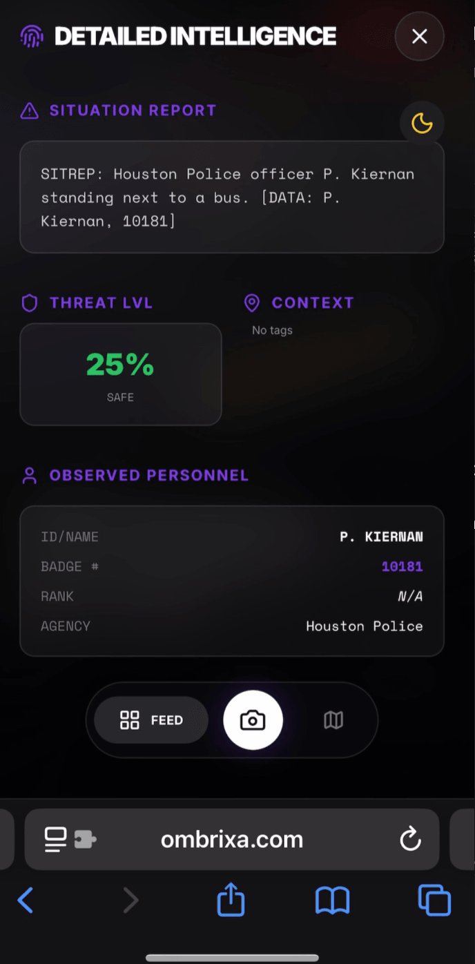 OMBRIXA field report screen