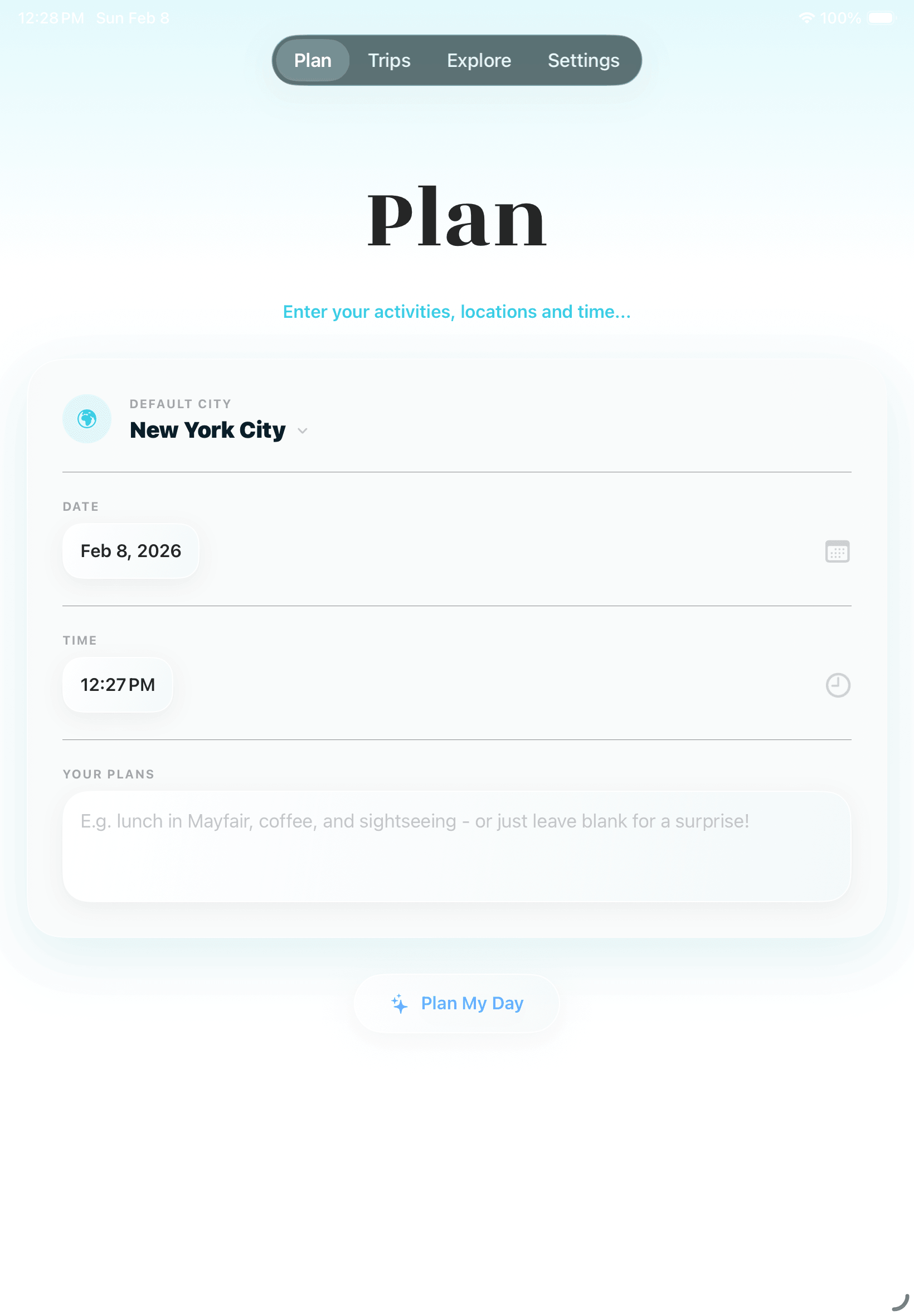 Plan app form on iPad